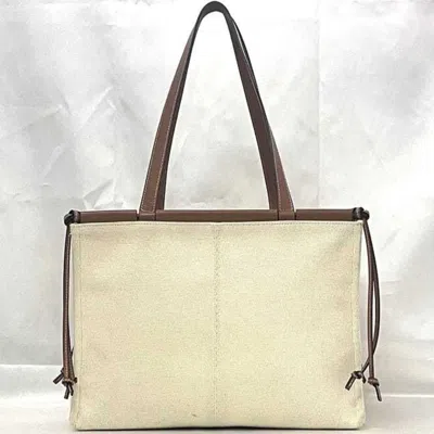 Pre-owned Loewe Brown White Canvas Leather Tote Bag ()