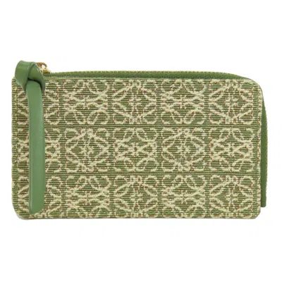 Pre-owned Loewe Green Canvas Leather Coin Purse/coin Case ()