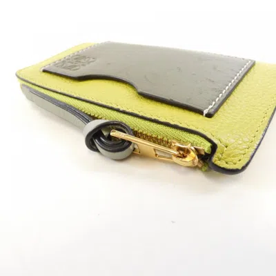 Pre-owned Loewe Lime Yellow Leather Coin Purse/coin Case ()