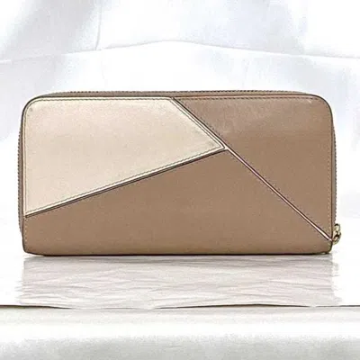 Pre-owned Loewe Pink Beige White Leather Long Wallet (bi-fold) ()