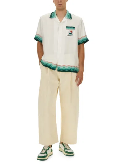 Casablanca Convertible-collar Printed Silk-twill Shirt In White