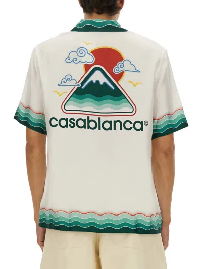 Casablanca Convertible-collar Printed Silk-twill Shirt In White