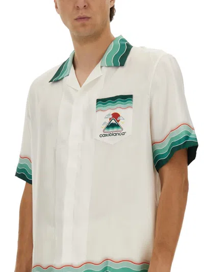 Casablanca Convertible-collar Printed Silk-twill Shirt In White