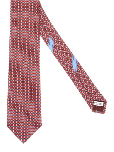 Ferragamo Geometric Pattern Slim Shape Bow Tie In Red