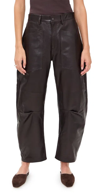 Nili Lotan Mid-rise Barrel Leg Lammleder-hose Shon Leather In Brown