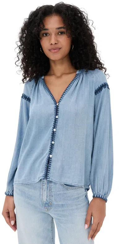 Rails Toshi Embroidered Chambray Blouse In Blue