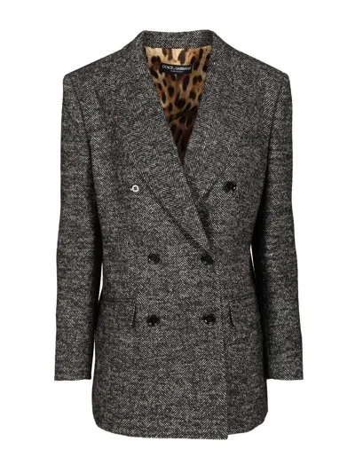 Dolce & Gabbana Blazer Doppio Petto Chevron Misto Lana Jackets Grey In Gray