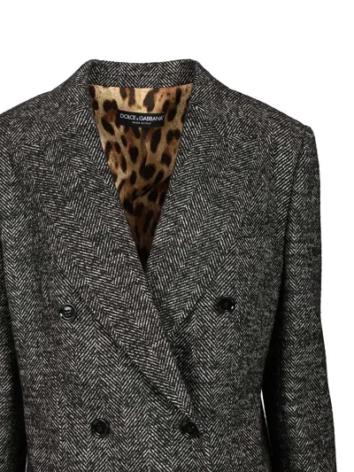 Dolce & Gabbana Blazer Doppio Petto Chevron Misto Lana Jackets Grey In Gray