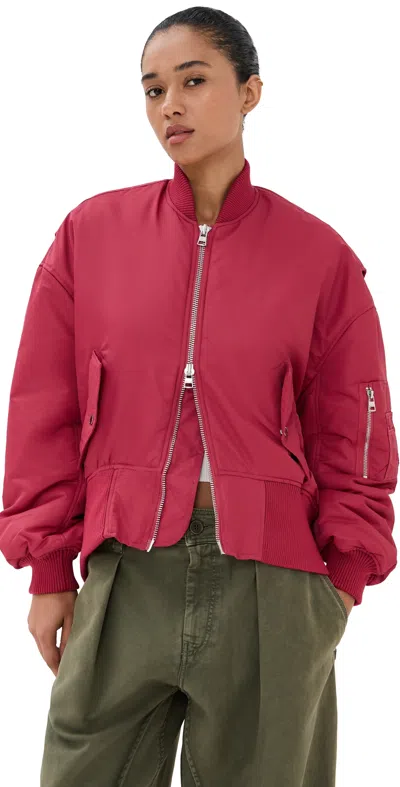 Jw Anderson Oversized Curved Hem Bomber Jacket Ruby In Red