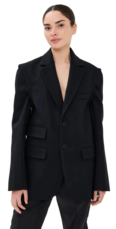 Tibi Bonded Recycled Felted Wool Convertible Blazer Black In Black