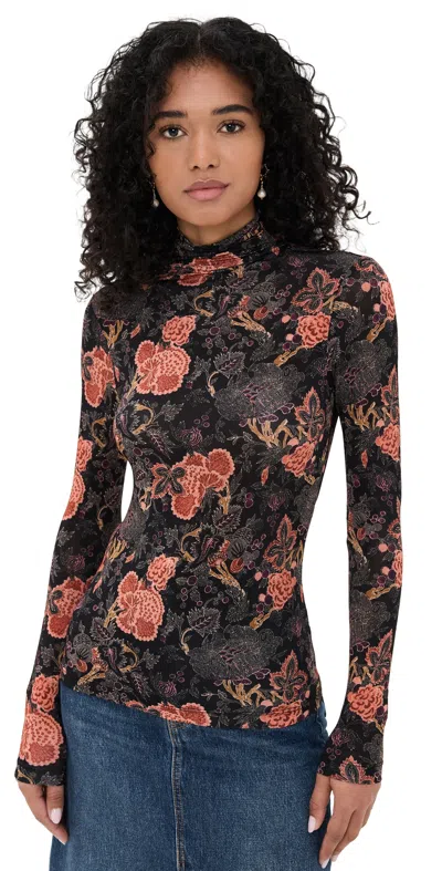Ulla Johnson Aurelia Jersey Long Sleeve Turtleneck Top Night Lily In Black
