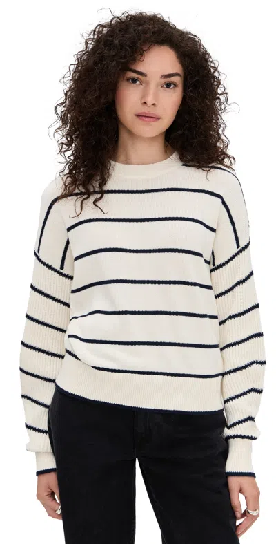 Madewell Striped Ribbed-sleeve Sweater Navy Stripe Combo In Neutral