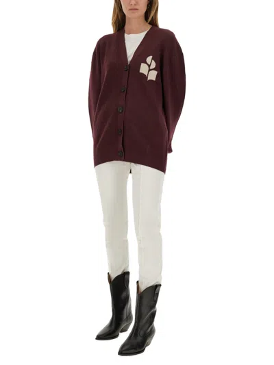 Isabel Marant Étoile V-neck Burgundy Cardigan With Center Button Closure In Red