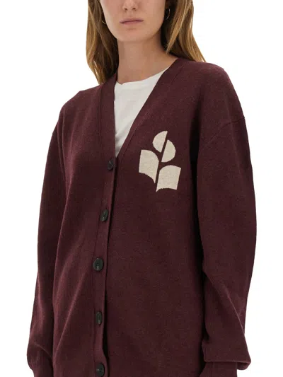 Isabel Marant Étoile V-neck Burgundy Cardigan With Center Button Closure In Red