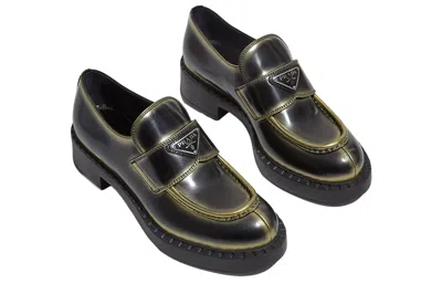 Prada Logo-plaque Leather Loafers In Black