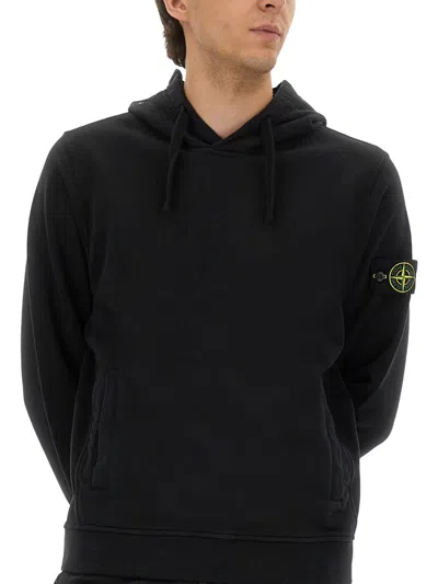 Stone Island Compass Cotton Hoodie In Black