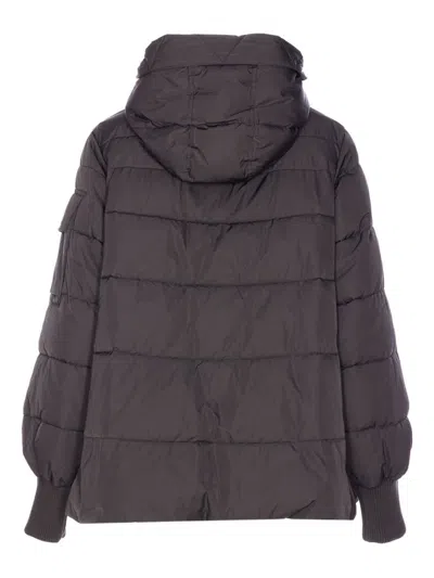 Pinko Puffer Jacket With Hood And Horizontal Quilting In Black