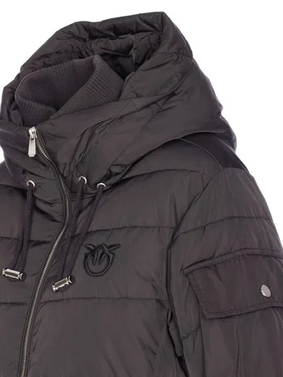 Pinko Puffer Jacket With Hood And Horizontal Quilting In Black
