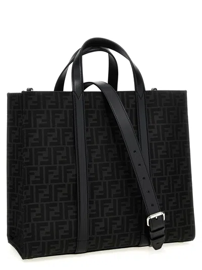 Fendi Structured Monogram Tote Bag With Detachable Strap In Black