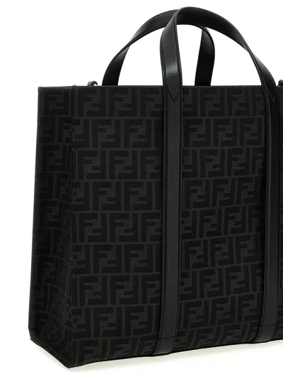 Fendi Structured Monogram Tote Bag With Detachable Strap In Black