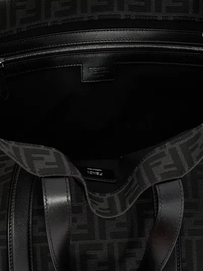 Fendi Structured Monogram Tote Bag With Detachable Strap In Black