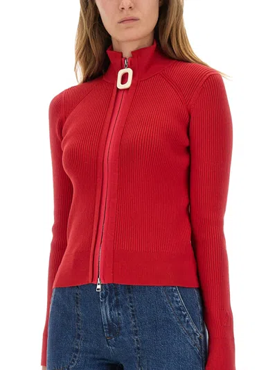 Jw Anderson J. W. Anderson Fitted Cardigan With Zipper In Red