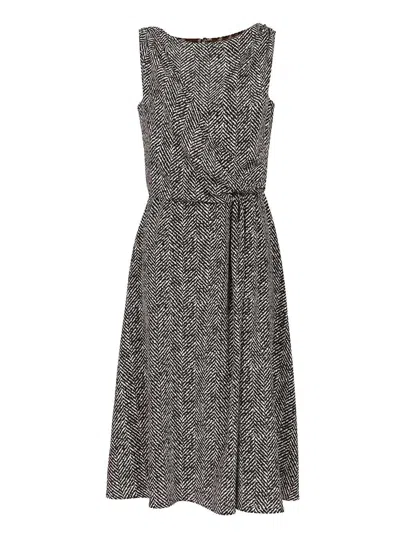 Dolce & Gabbana Heavy Crepe Dress With Chevron Print Dresses Grey In Gray