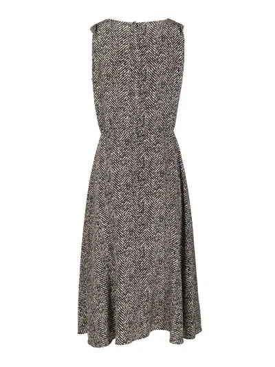 Dolce & Gabbana Heavy Crepe Dress With Chevron Print Dresses Grey In Gray