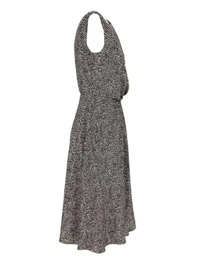 Dolce & Gabbana Heavy Crepe Dress With Chevron Print Dresses Grey In Gray