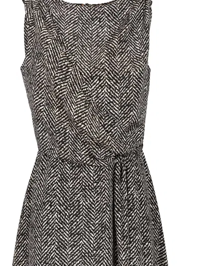 Dolce & Gabbana Heavy Crepe Dress With Chevron Print Dresses Grey In Gray