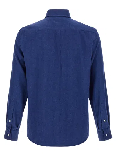Brunello Cucinelli Tailored Herringbone Shirt Collar Button-down In Blue