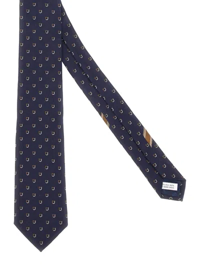 Ferragamo Silk Jacquard Pattern Tie In Blue