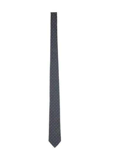 Ferragamo Jacquard Tie With Subtle Gancini Pattern In Gray