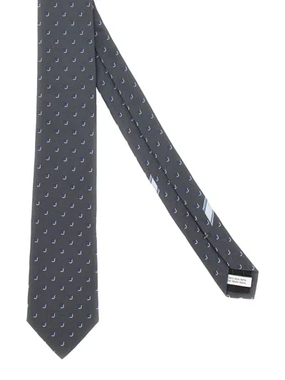 Ferragamo Jacquard Tie With Subtle Gancini Pattern In Gray
