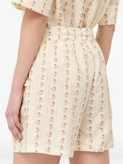 Notes Du Nord Floral-print Ruffled Shorts In Gray