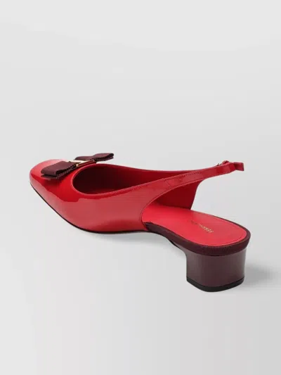 Ferragamo Rivada Patent Leather Slingback With Vara Bow In Red