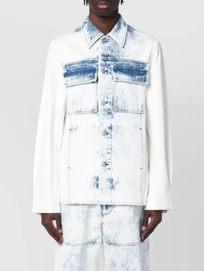 Dries Van Noten Faded Denim Shirt With Front Pockets In Multi