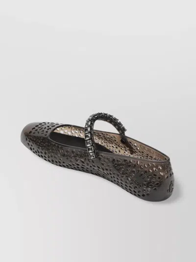 Jimmy Choo The Jelly Transparent Black Ballet Flats With Crystals In Black