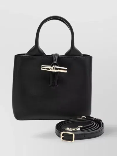Longchamp Mini Structured Top Handle Bag With Detachable Strap In Black