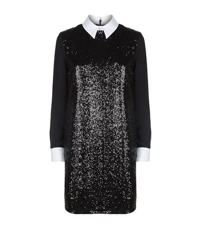 Victoria Victoria Beckham Collar-detail Sequinned And Crepe Shift Dress In Black