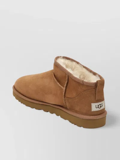 Ugg Classic Ultra Mini Low Heels Ankle Boots In Leather Color Suede In Brown