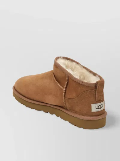 Ugg Classic Ultra Mini Low Heels Ankle Boots In Leather Color Suede In Brown