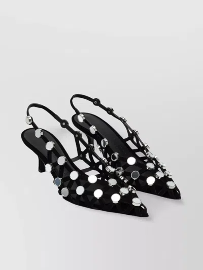 Attico 50mm Grid Suede Slingbacks In Black