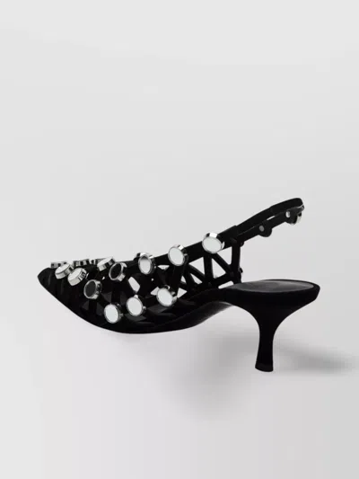 Attico 50mm Grid Suede Slingbacks In Black