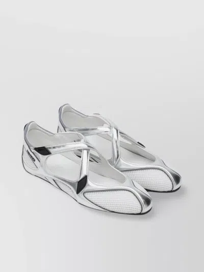 Attico Cross Strap Mesh Ballet Flats Round Toe In Multi