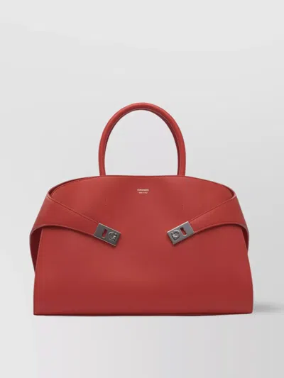 Ferragamo Structured Red Leather Shoulder Bag In Red