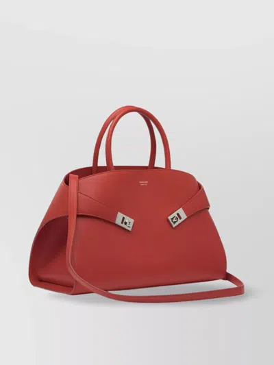 Ferragamo Structured Red Leather Shoulder Bag In Red