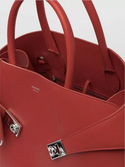 Ferragamo Structured Red Leather Shoulder Bag In Red