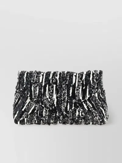 Dries Van Noten Two-tone Pleated Jacquard Clutch With Sequin Detail