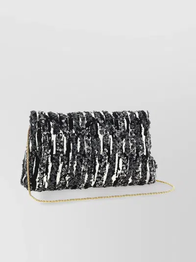 Dries Van Noten Two-tone Pleated Jacquard Clutch With Sequin Detail